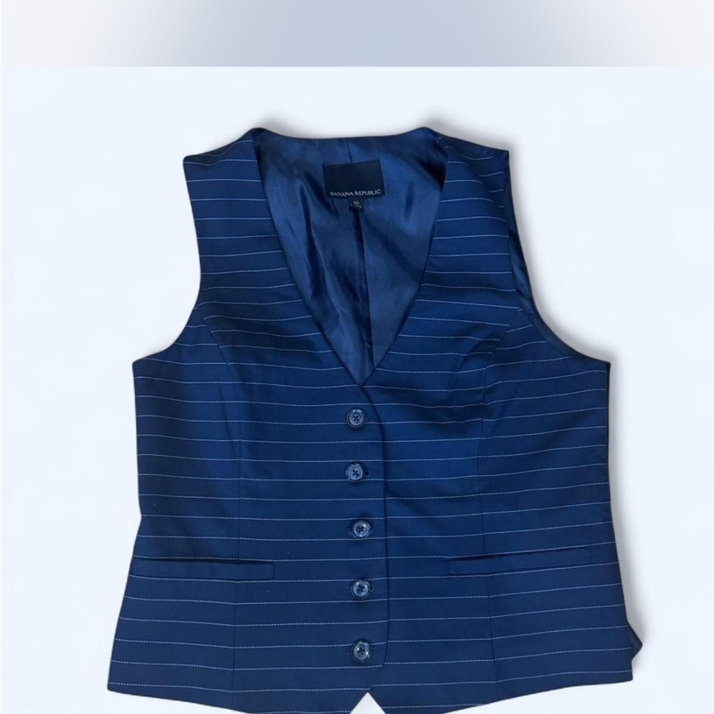 Vintage Banana Republic Navy Blue Button Down Pinstripe Vest